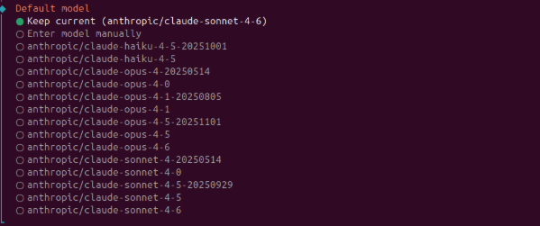 Selecting the default model