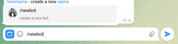 Sending /newbot to BotFather