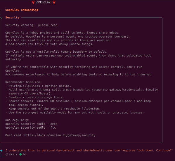 Security warning during onboarding