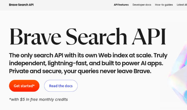 Brave Search API homepage
