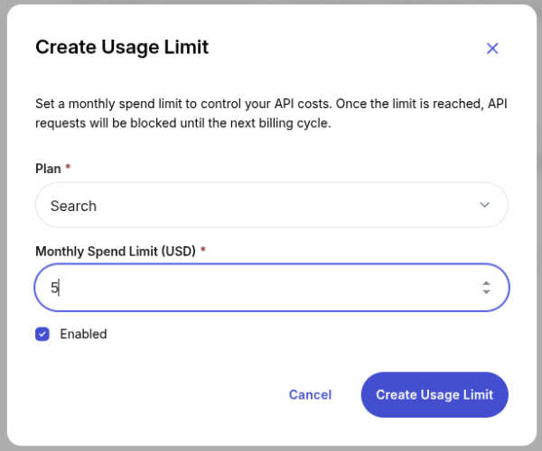 Creating a $5/month usage limit