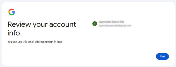Reviewing the new Gmail account
