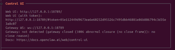 Control UI address and token